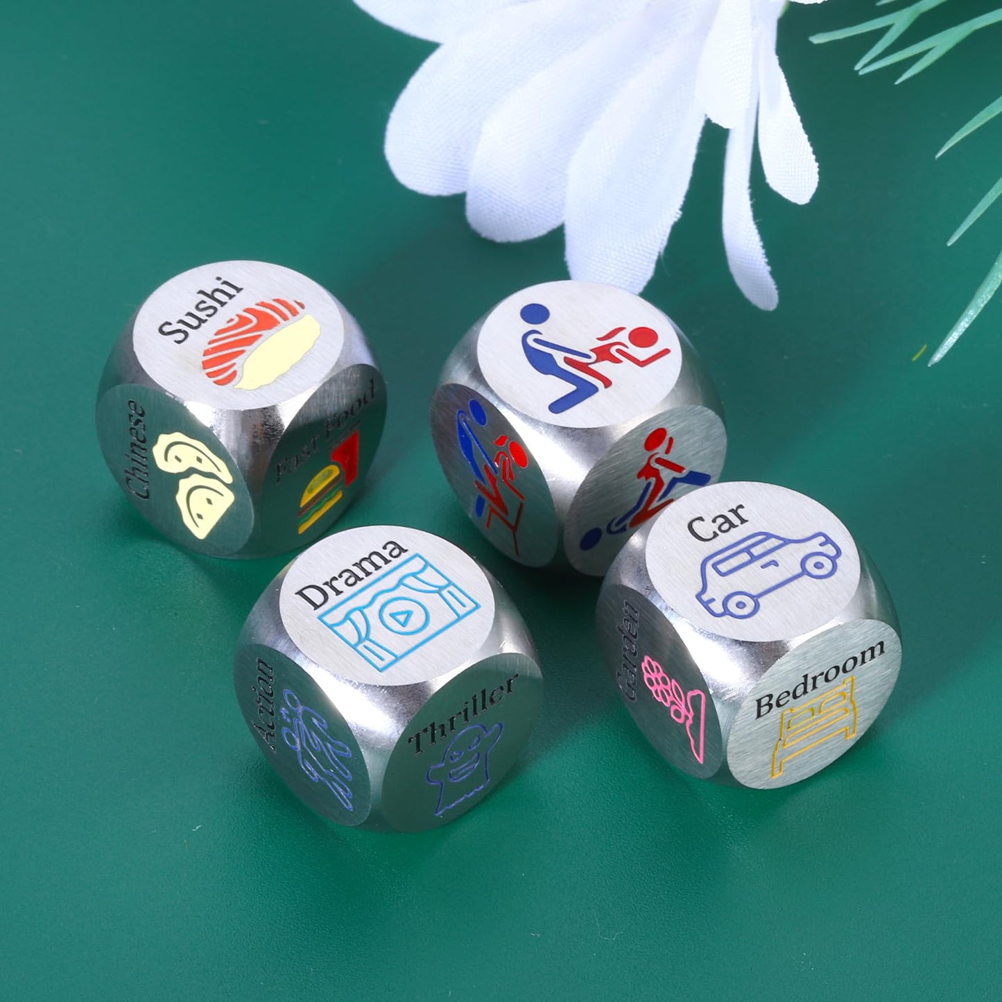4PCS Date Night Dice for Couples 11th 25th Anniversary Steel Gifts for Couple Games for Date Night Boo Basket Stuffers Christmas