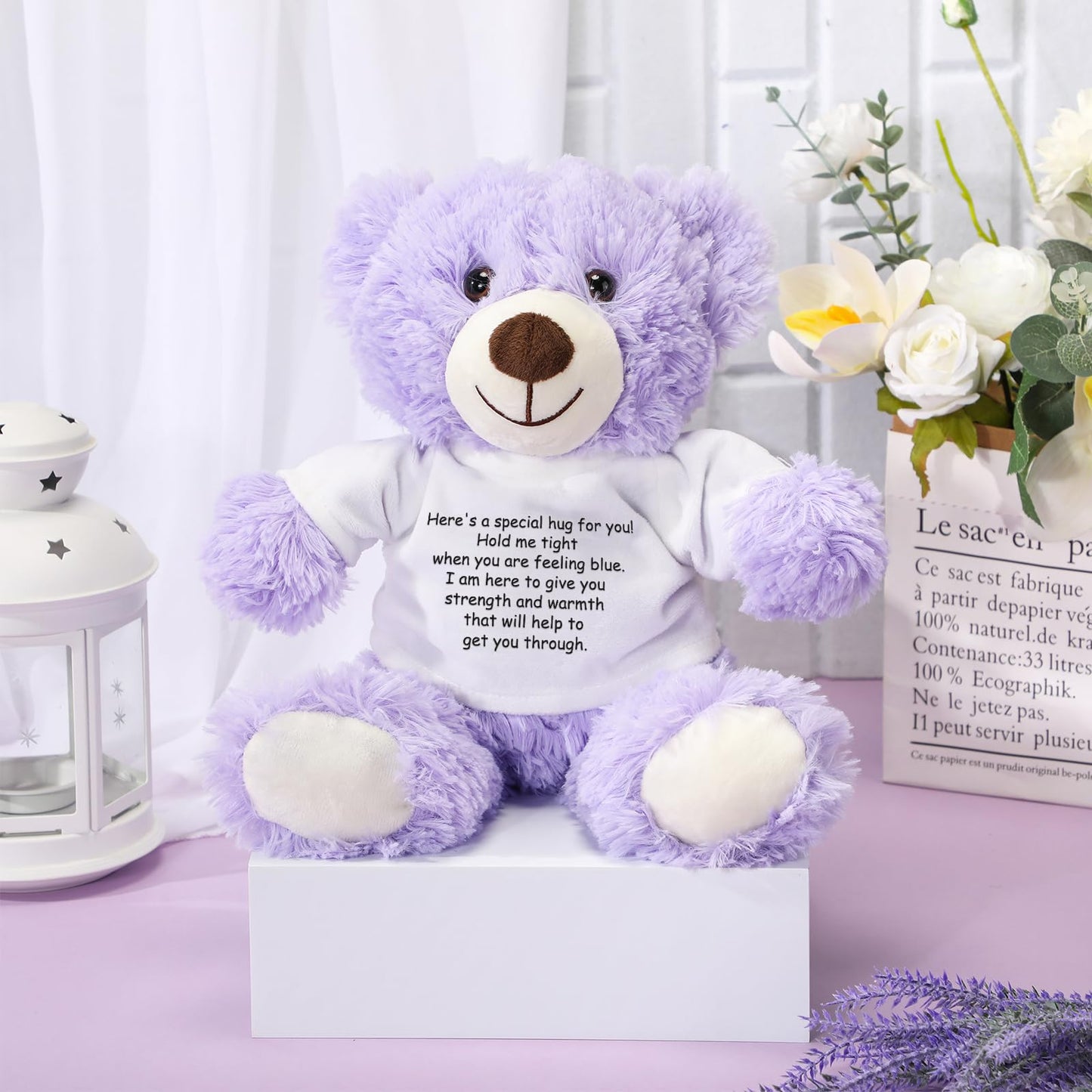 Lenwen A Bear Hug Gift Get Well Soon Bear Sympathy Gift For Women Plush Stuffed Animal Hug Thinking Of You Condolences Memorial Loved Present(Purple)