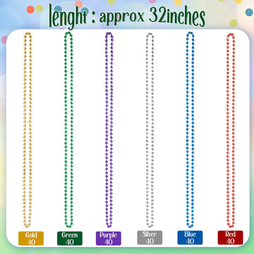 Henoyso 240 Pcs Mardi Gras Beads Necklaces Bulk 32'' 6Mm Pride Beads Necklace Rainbow Necklaces For Unisex Gay Pride Month Parad