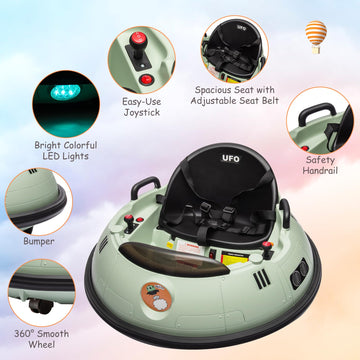 Ride On Bumper Car, 12V Electric Toddlers Car With Remote Control, Safety Belt, Music, Flashing Lights, 360 Degree Spin, Bumper
