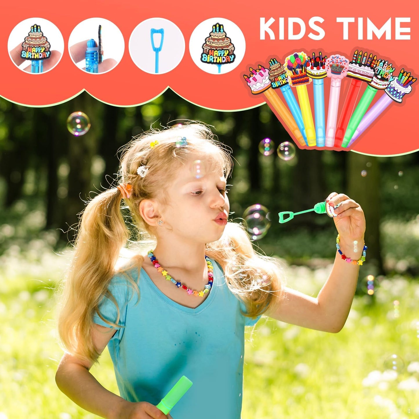 48 Pieces Mini Birthday Bubbles Wands Cake Bubbles Wands Birthday Party Favors Toys Birthday Party Decorations for Kids Adults G