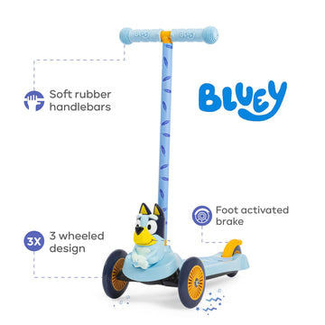 Bluey 3D Self Balancing Scooter For Kids, 3 Wheeled Scooter With Extra Wide Anti-Slip Deck, Rear Brake, Lean To Steer, Lightweig