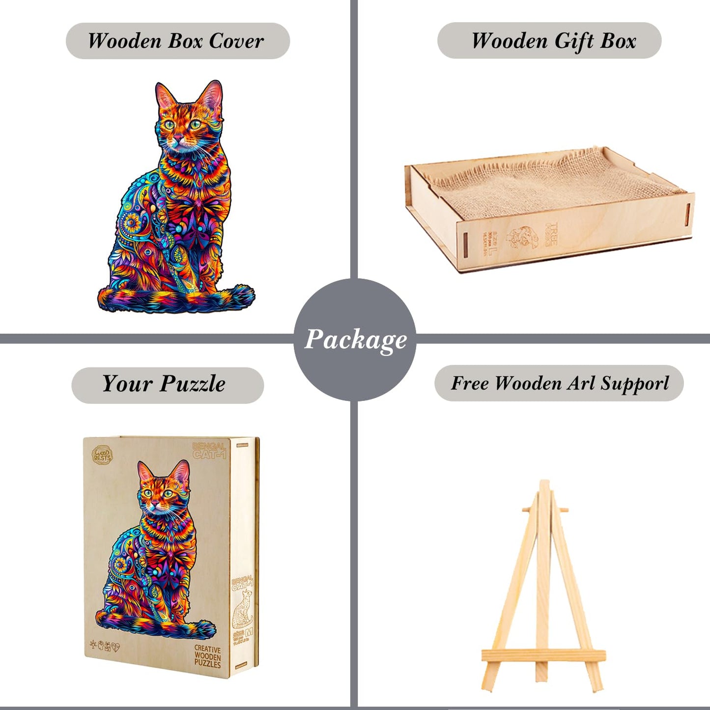 Jigfoxy Wooden Puzzle For Adults, Cat Wooden Jigsaw Puzzles For Adults, Unique Animal Shape Wood Cut Puzzles, Christmas Thanksgiving Gifts For Family Friend Puzzle Lovers(M-11.4 * 7.6In-130Pcs)