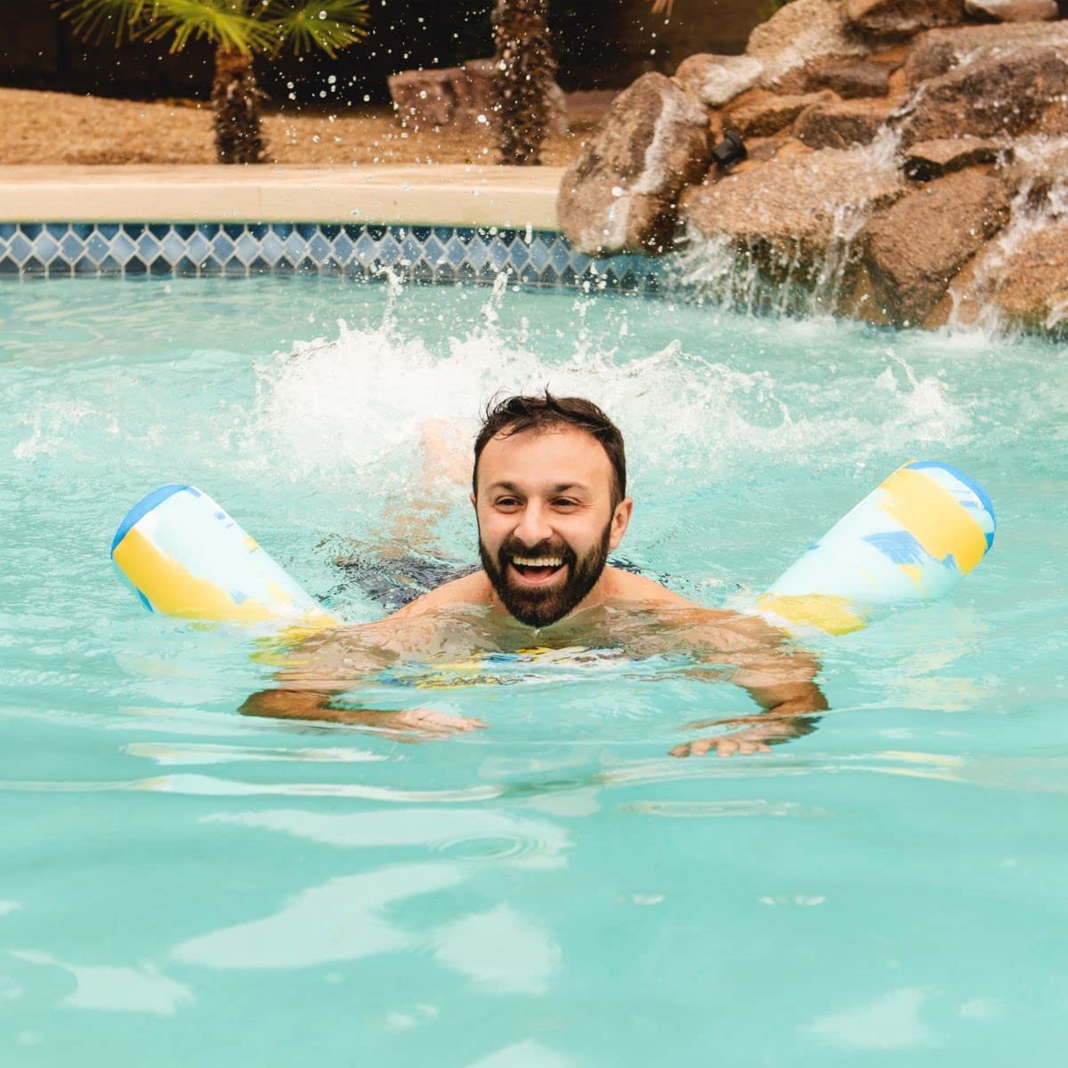 Big Joe Noodle 2 Pack No Inflation Needed Pool Floats, Paintbrush Yellow Double Sided Mesh, Quick Draining Fabric, Jumbo 4 Feet