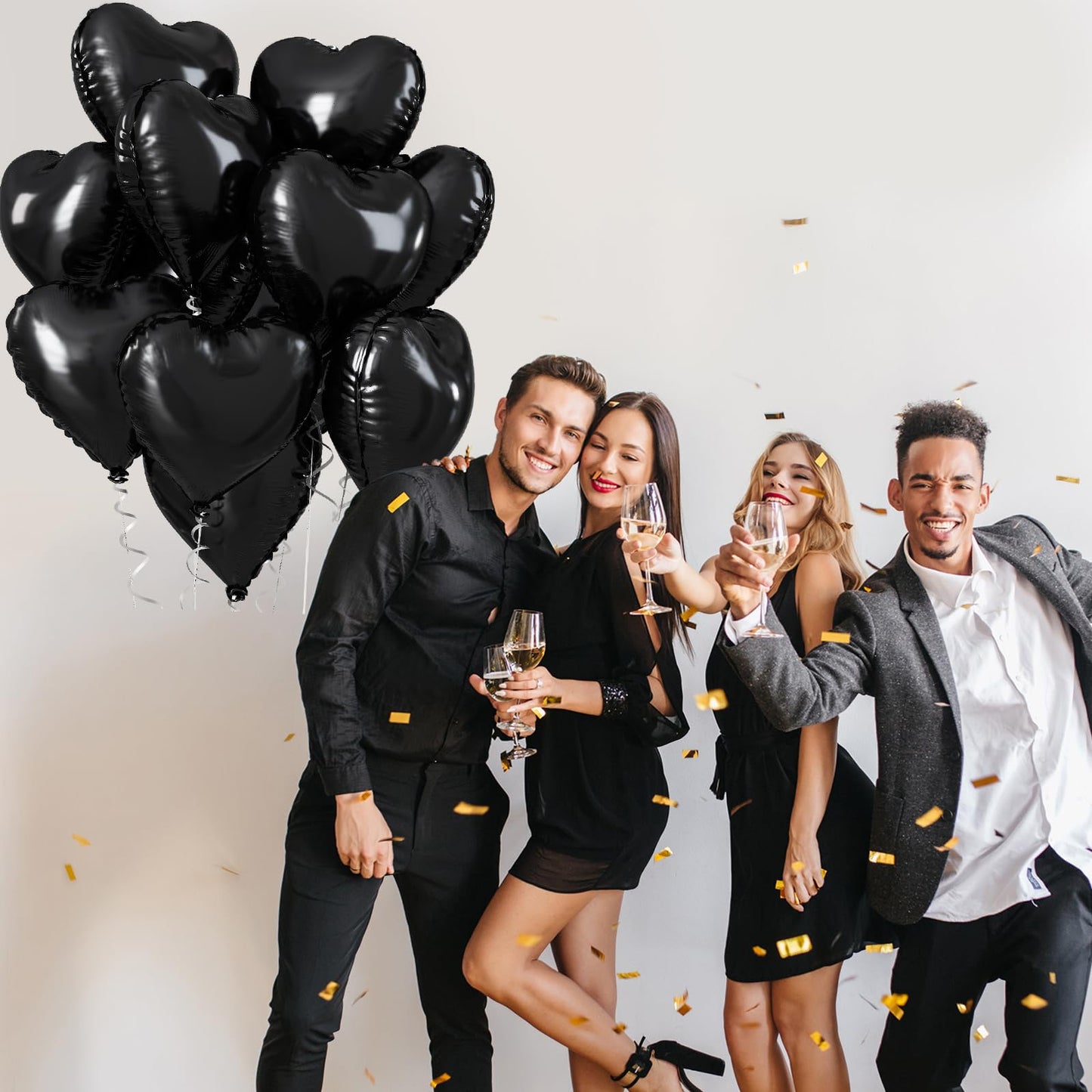 Black Heart Balloons, 18 Inch Black Helium Heart Balloons, 12Pcs Large Black Heart Shape Mylar Balloons, Black Foil Heart Balloo