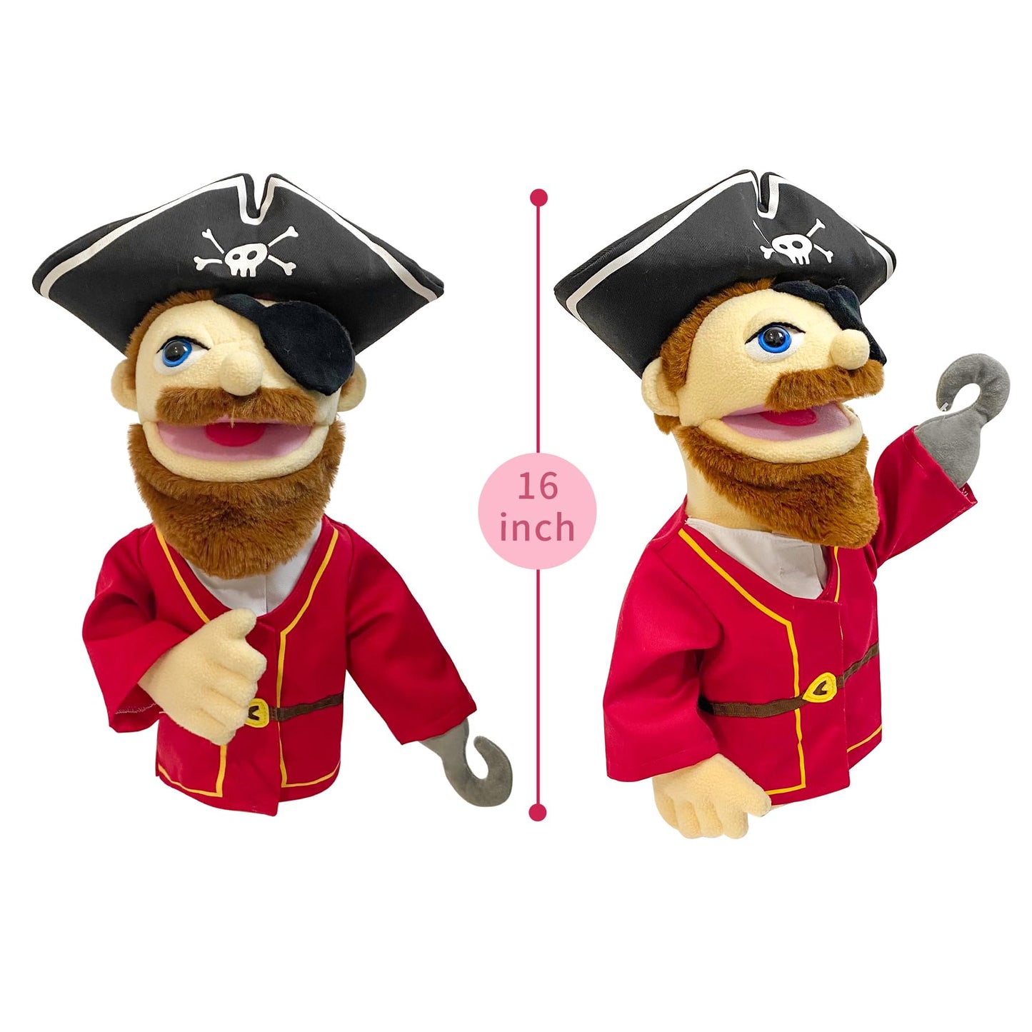 Okegztoa 16'' Entriloquist Puppet, Hand Puppet For Kids And Adults, Plush Pirate With Removable Mouth, Ages 4-8, Scalable Contro