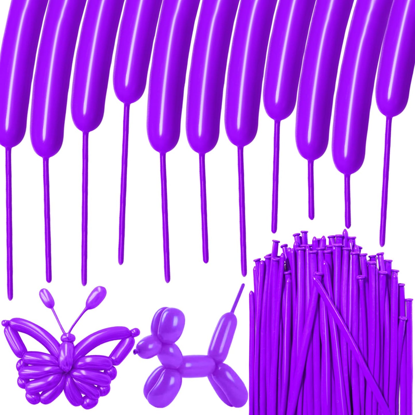 Hykjnbw Purple Long Balloons For Balloon Animals, 260 Balloons Art Kit For Twisting, Skinny Modeling Balloons Supplies For Birth