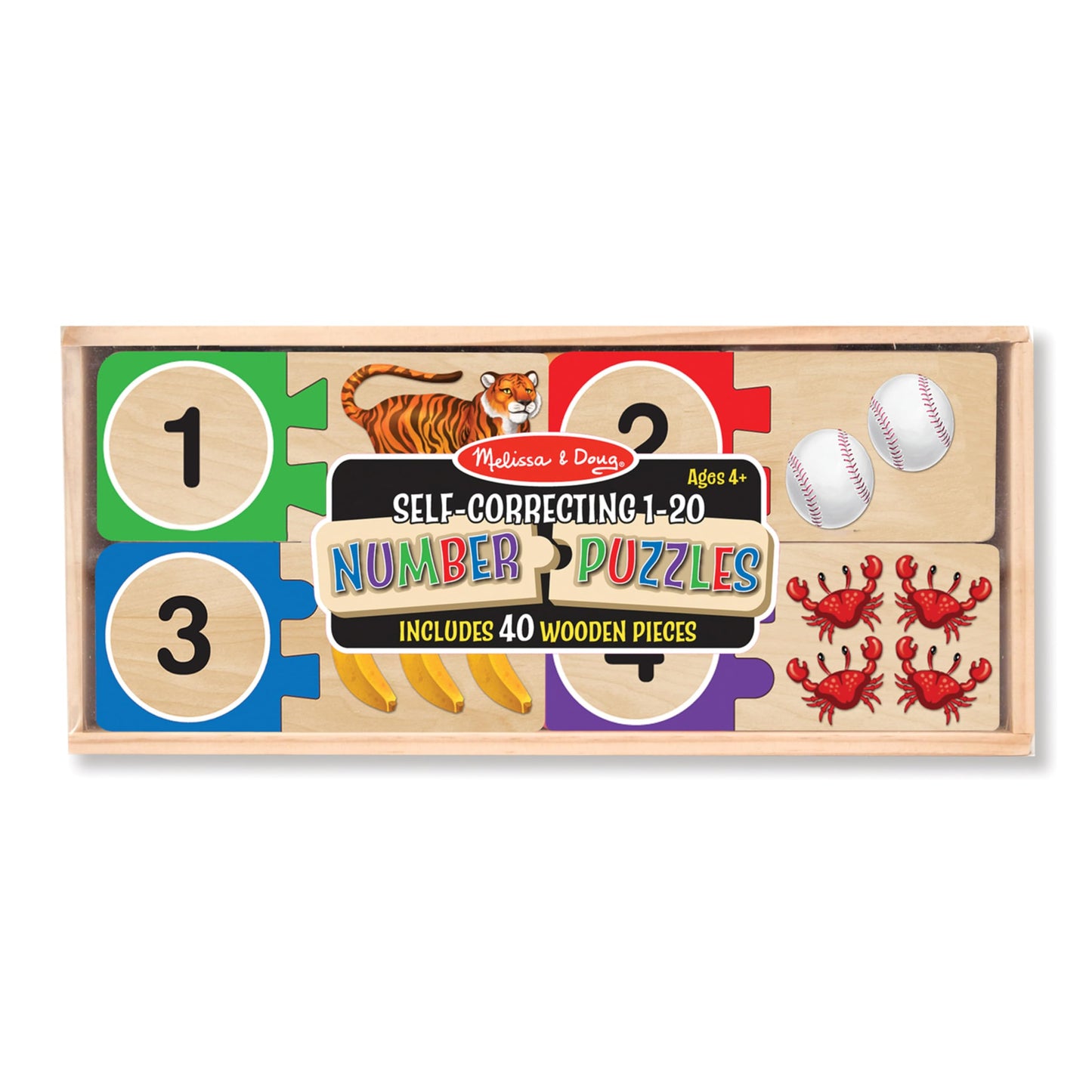 Melissa & Doug Self-Correcting Wooden Number Puzzles With Storage Box (40 Pcs)