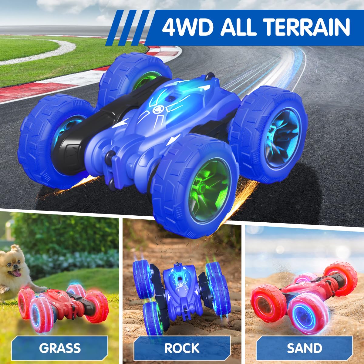 zingzoom Remote Control car, Rechargeable Fast Direct Charging RC Toy Cars with Double Sided 360 Flips Rotations, RC Stunt Car 2