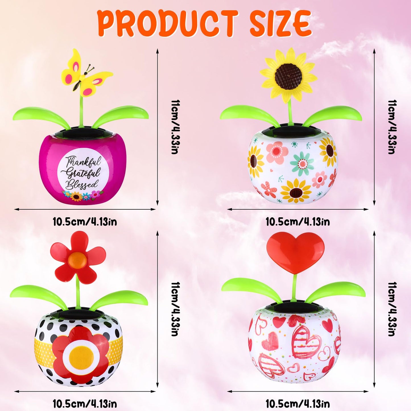 4 Solar Dancing Butterfly Toy Solar Powered Dancing Sun Flower In Colorful Pots Swinging Heart Shape Flip Flap Animated Bobblehead Dancer Window Rose Sun Catcher Car Dashboard Decor