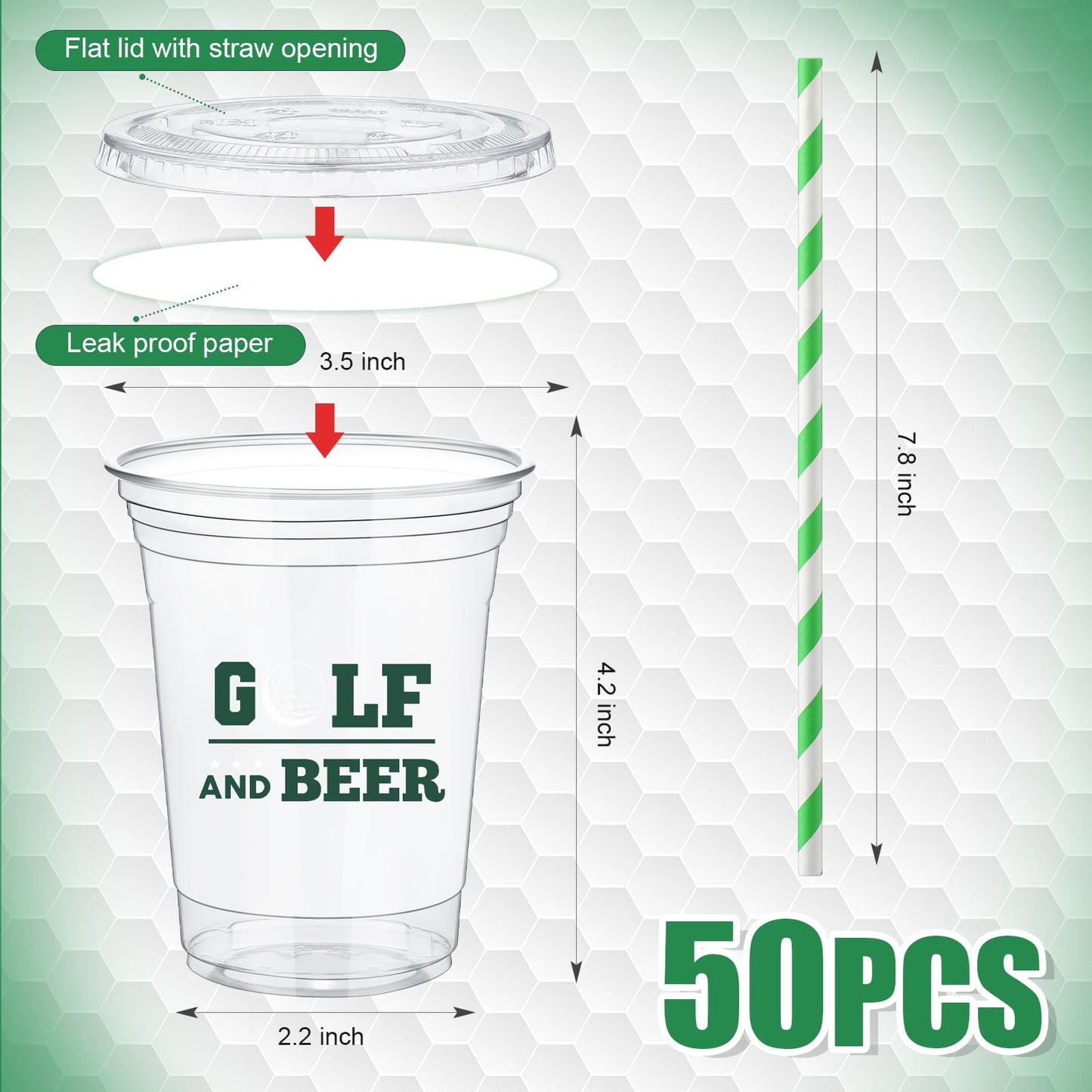 Foldtier 50 Pcs Golf Cups, 12 Oz Disposable Plastic Cups With Straws And Lids Golf Clear Cup Birthday Bachelor Cups Supplies Bir