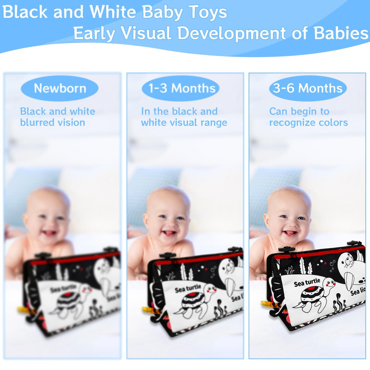 Tummy Time Mirror Newborn Toys: Black And White Infant Tummy Time Toys 0-3 0-6 6-12 Months Babies High Contrast Baby Toy With Ba