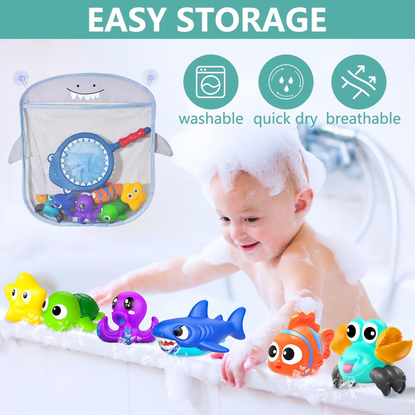 Gzhfmus No Hole Mold Free Baby Bath Toys For Kids Ages 1-3,Water Toys For Babies And Toddlers,Ocean Animal Bath Toys For Bathtub,Shower,Beach, Pool,Water Table,Boys Girls Gifts With Storage Bag