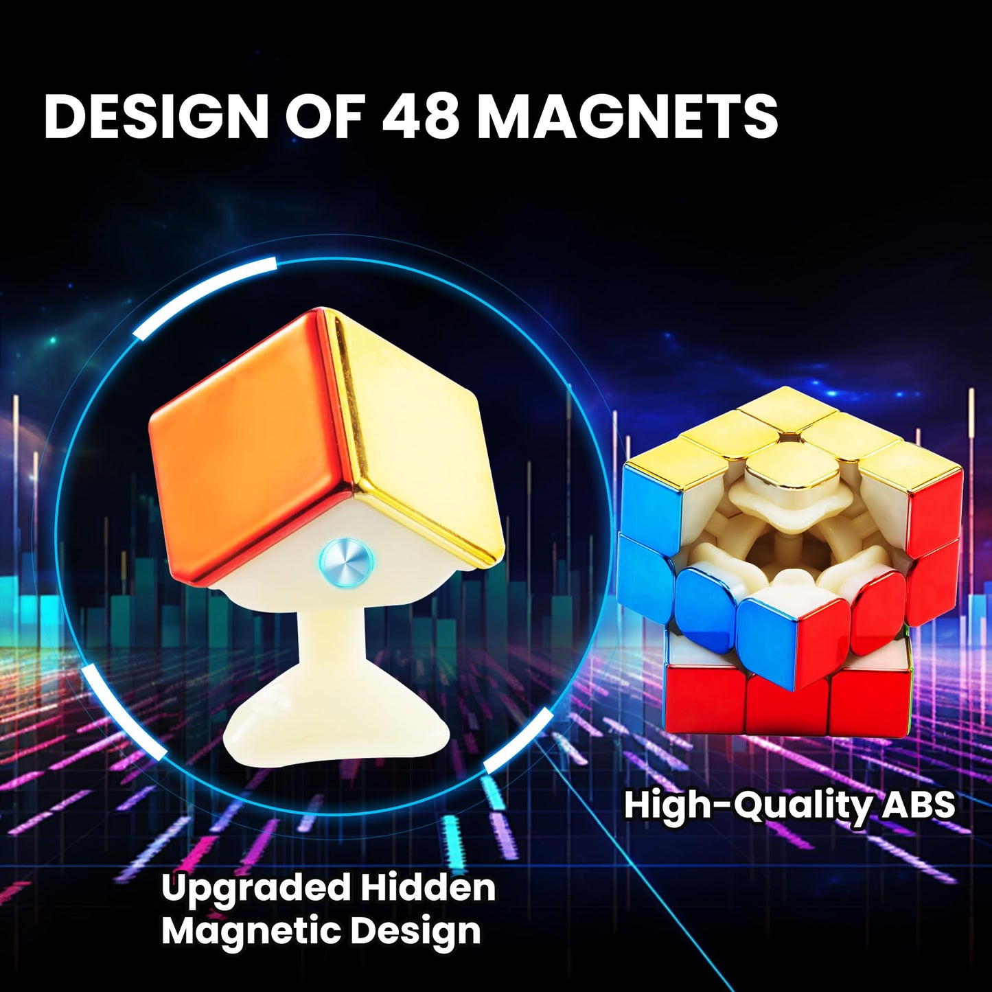 Speed Cube 3X3, Magnetic Mirror Cube 2025, Stickerless Magic Cube Set With Display Stand & Showcase Box, Metallic Color Reflecti
