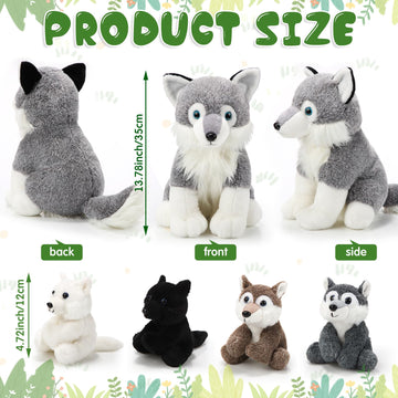 Honoson 5 Pcs Wolf Plush Set 14 Inch Mommy Wolf Stuffed Animal With 4 Cute Baby Wolves In Her Zippered Tummy Soft Wolf Plushie F