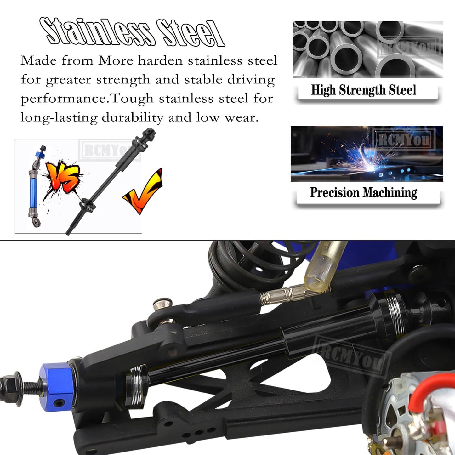 RCMYou Upgrades Part for 1/10 Slash 2WD,Rear Drive Shaft CVD & Front Axles,Alloy Front Rear Suspension Arm,Big Bore RC Shock Abs