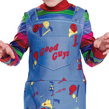 Chucky Costume For Toddlers, Official Childs Play Chucky Costume Jumpsuit And Mask Outfit, Classic Size Medium (4T) Multicolored