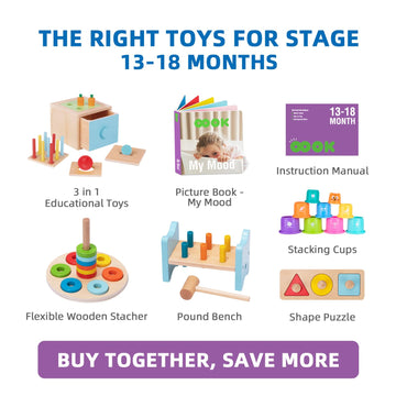 Tookyland Early Learning Toy Bundle - 6 In 1 Box Educational Montessori Play Set; Wooden Toddler Toys 13-18 Months Old