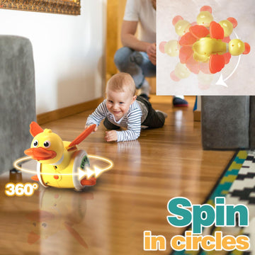 Sizobi Duck Toys for Toddlers 1-3, Tummy Time Crawling Toys for Babies 6-12 12-18 Months, Light Up Musical Dancing Walking Duck