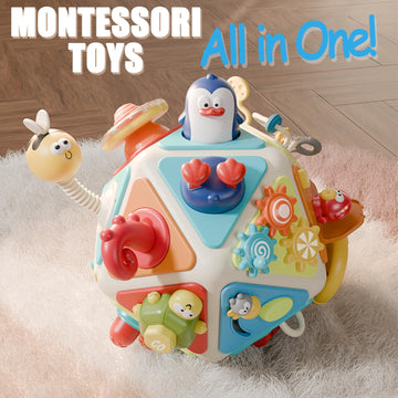 Vanvimen 20-in-1 Toddler Busy Board Activity Cube - Colorful Montessori Toy for 1-3 Year Olds, Educational Travel Gift for Kids