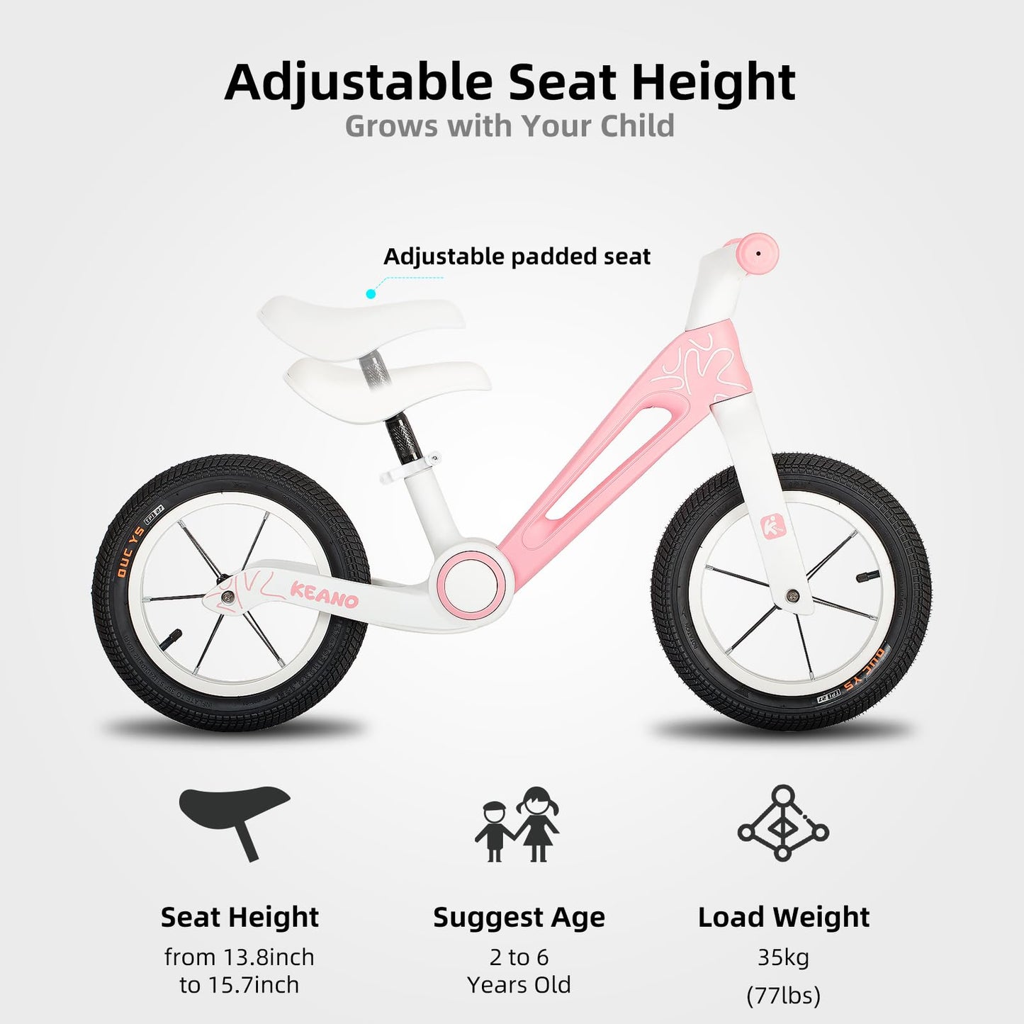 Joystar 12 In Balance Bike For Kids Age 2-6 Years, Foldable Toddler Balance Bicycle For 2 3 4 5 6 Years Old Girls & Boys, No Pedal Push Balance Bike, Adjustable Seat & Inflatable Tires, Pink