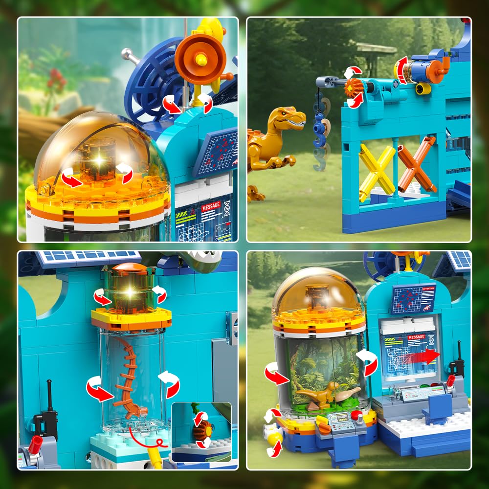 HOGOKIDS Dinosaur Research Institute Building Set - 837PCS Plastic Blocks with Light, 2 Figures, Age 8-14, Blue, Model SC9951