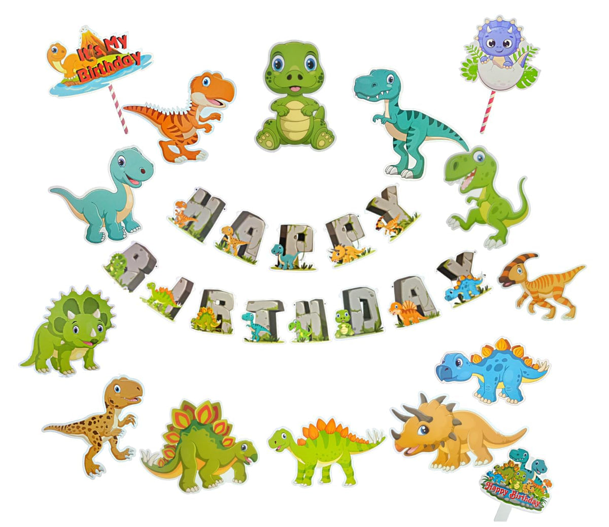 Fi Flick In 22 Pcs Happy Birthday Dinosaur Theme Decoration Set Dinosaur Foil Balloon Set Star Prehistoric World Dino Foils Bi
