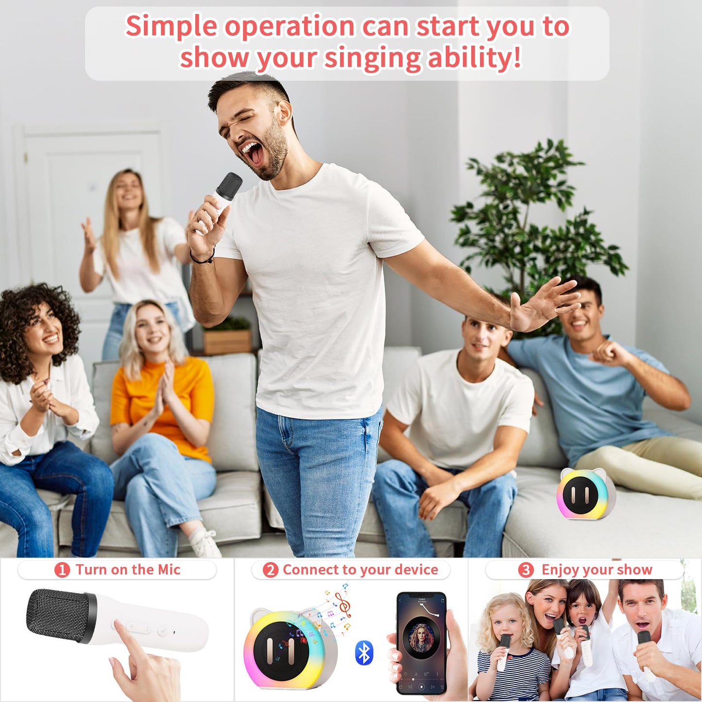 Mini Karaoke Machine For Kids Adults,Portable Karaoke Speaker With 2 Wireless Microphones,Toys Birthday For Girls 4,5,6,7,8,9,10