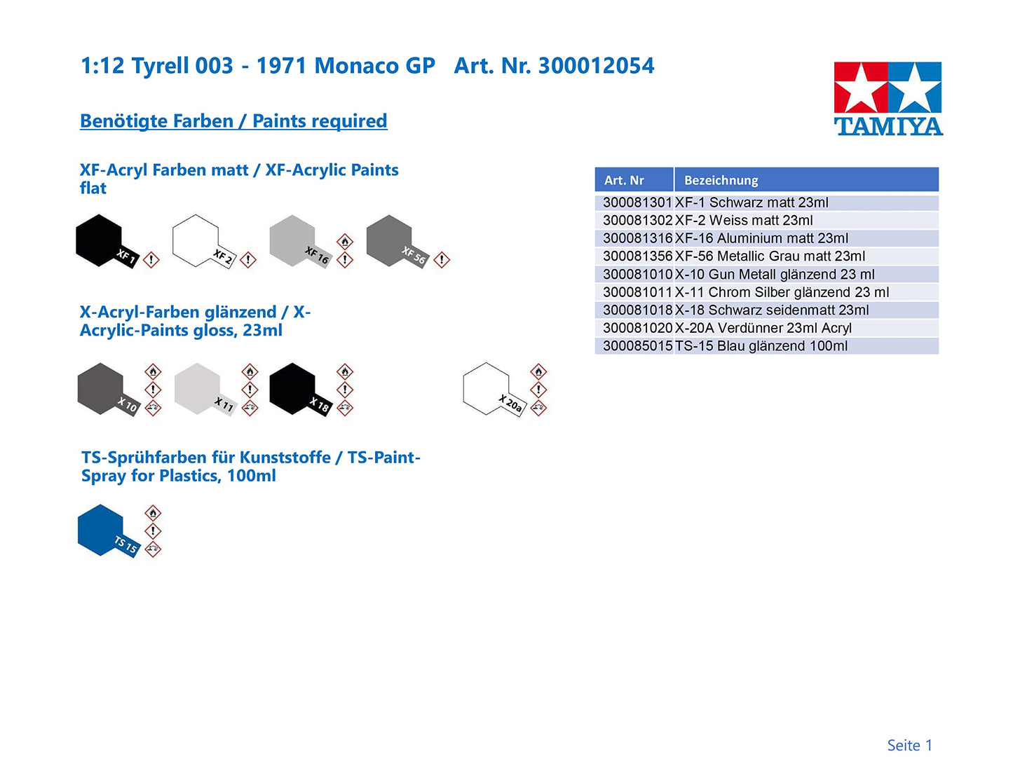 Tamiya Dickie 1/12 300012054 Tyrell 003, 1971 Monaco Gp Vehicle
