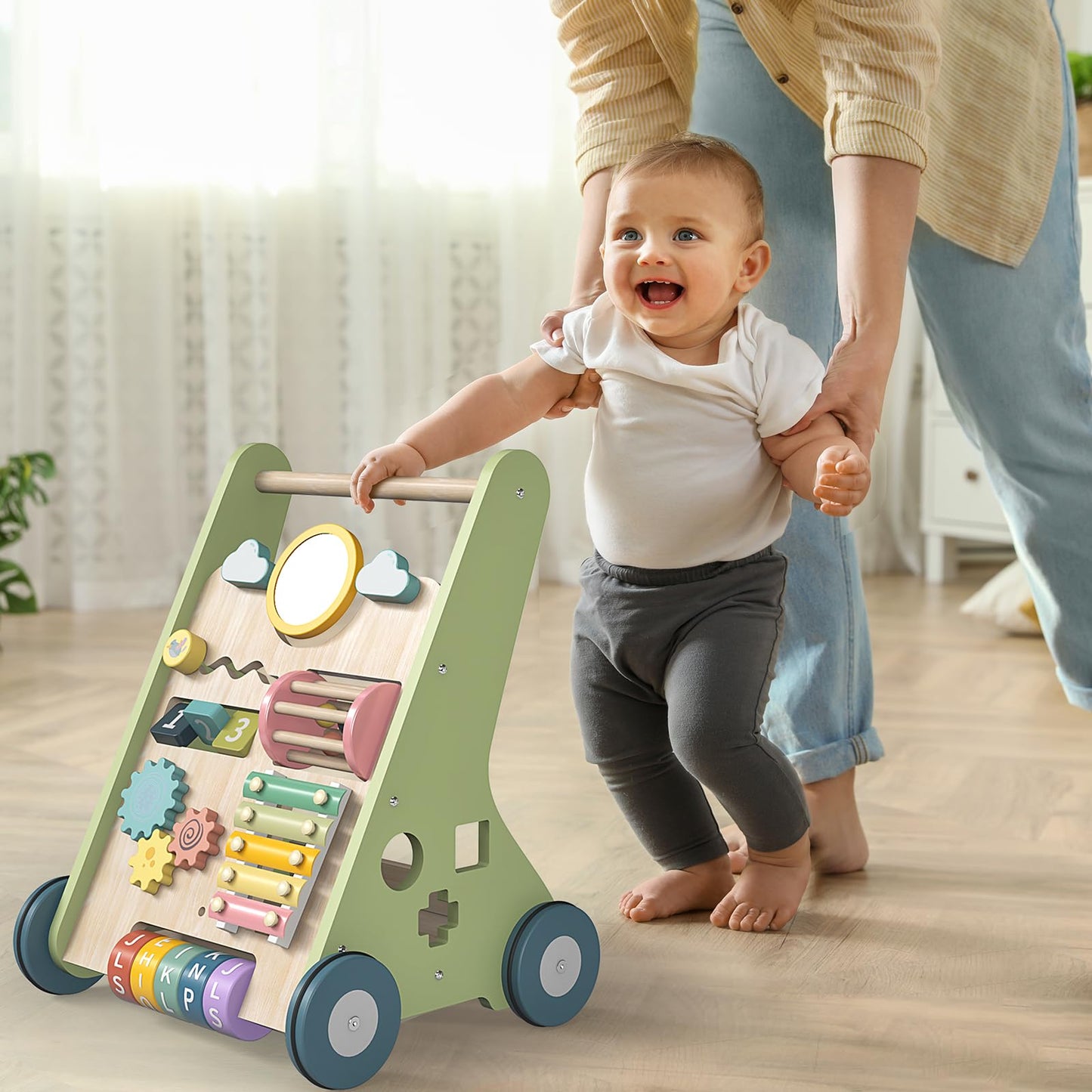 Bautia Wooden Baby Walker, Montessori Walker For Babies 6-12 Months, Push Walking Toys For 1 Year Old Learning To Walk
