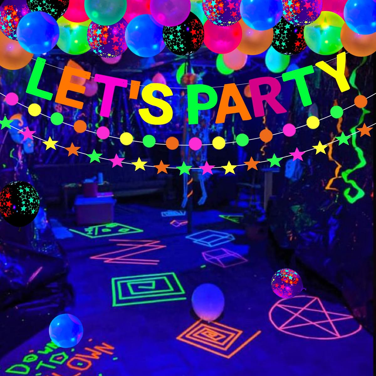 52 Pack Glow Neon Party Supplies Glow Party Decorations Neon Birthday Party Supplies Black Light Reactive Decor Set - Fluorescen