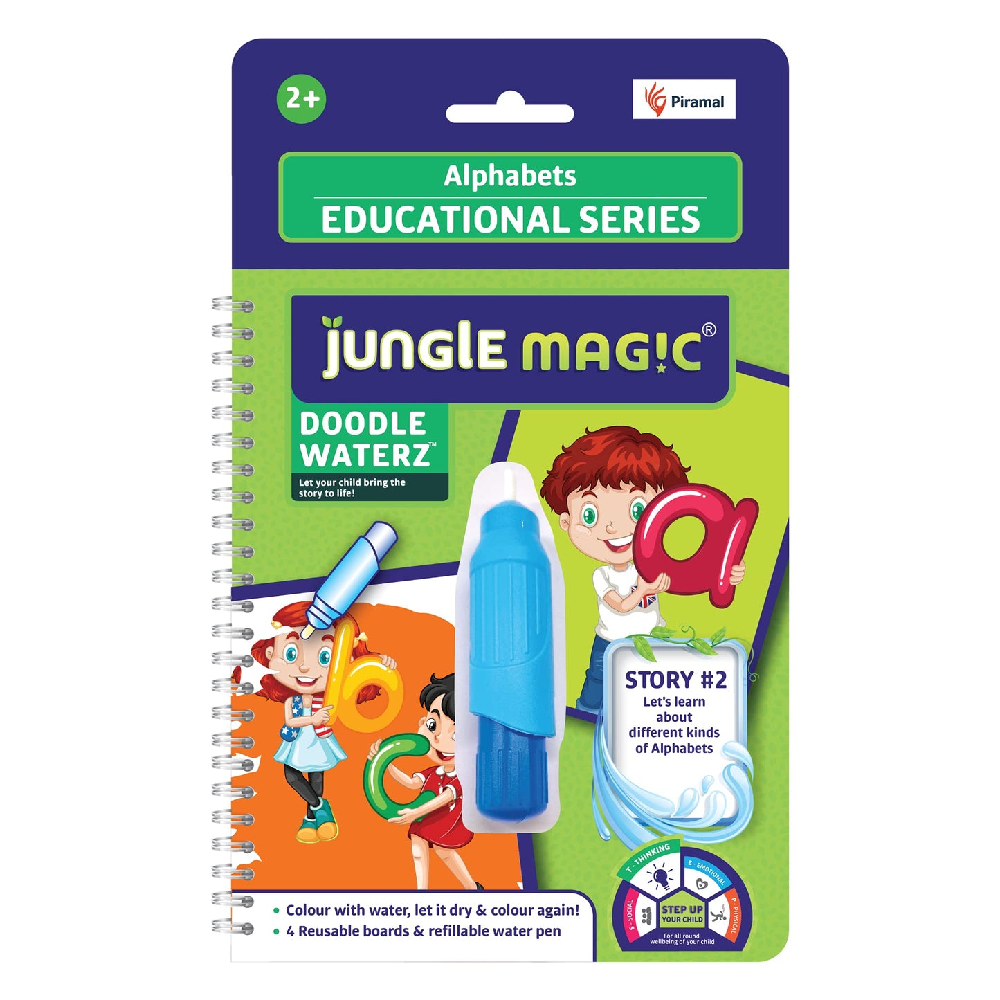 Jungle Magic Doodle Waterz - Reusable I Water Colouring Book - Alphabets I Self-Drying With Easy To Hold Water Pen I Educational