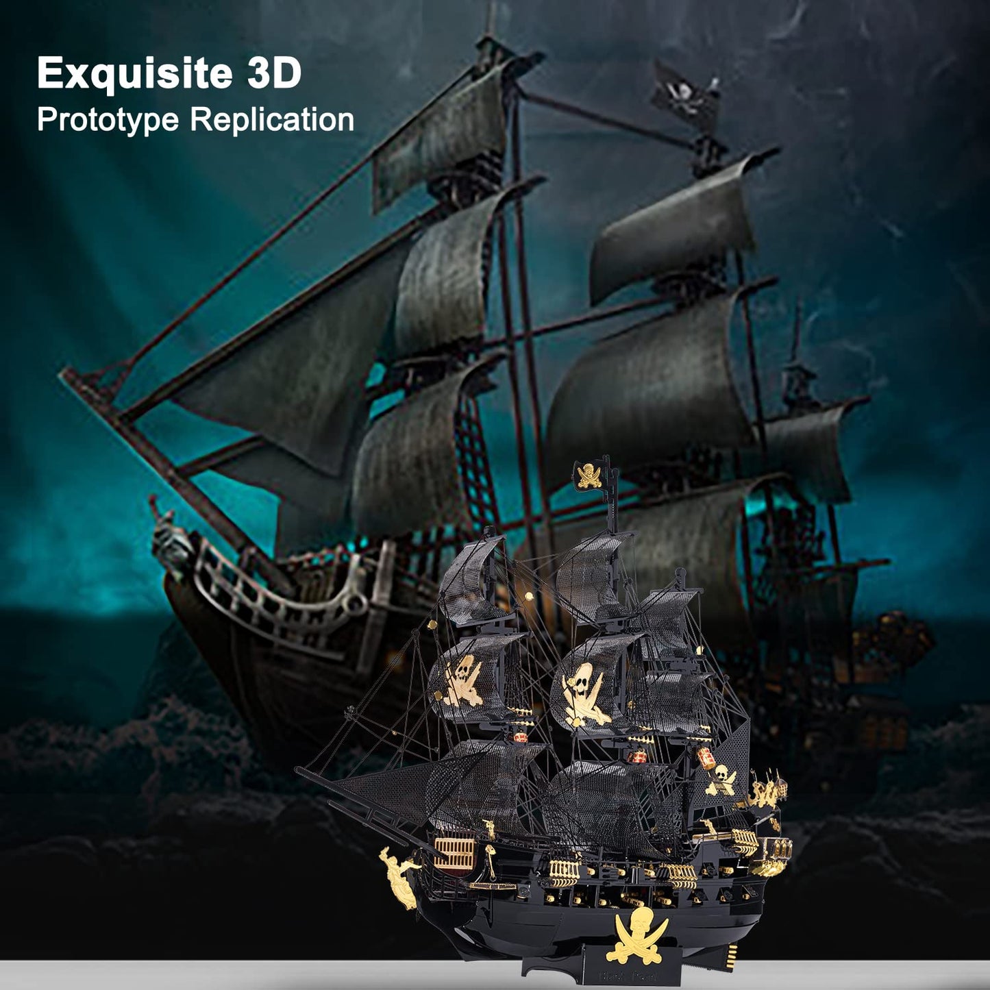 Piececool 3D Metal Puzzles For Adults, Black Pearl Pirate Ship Model Kits With Diy Tools, Watercraft Metal Model Building Kit For Birthday