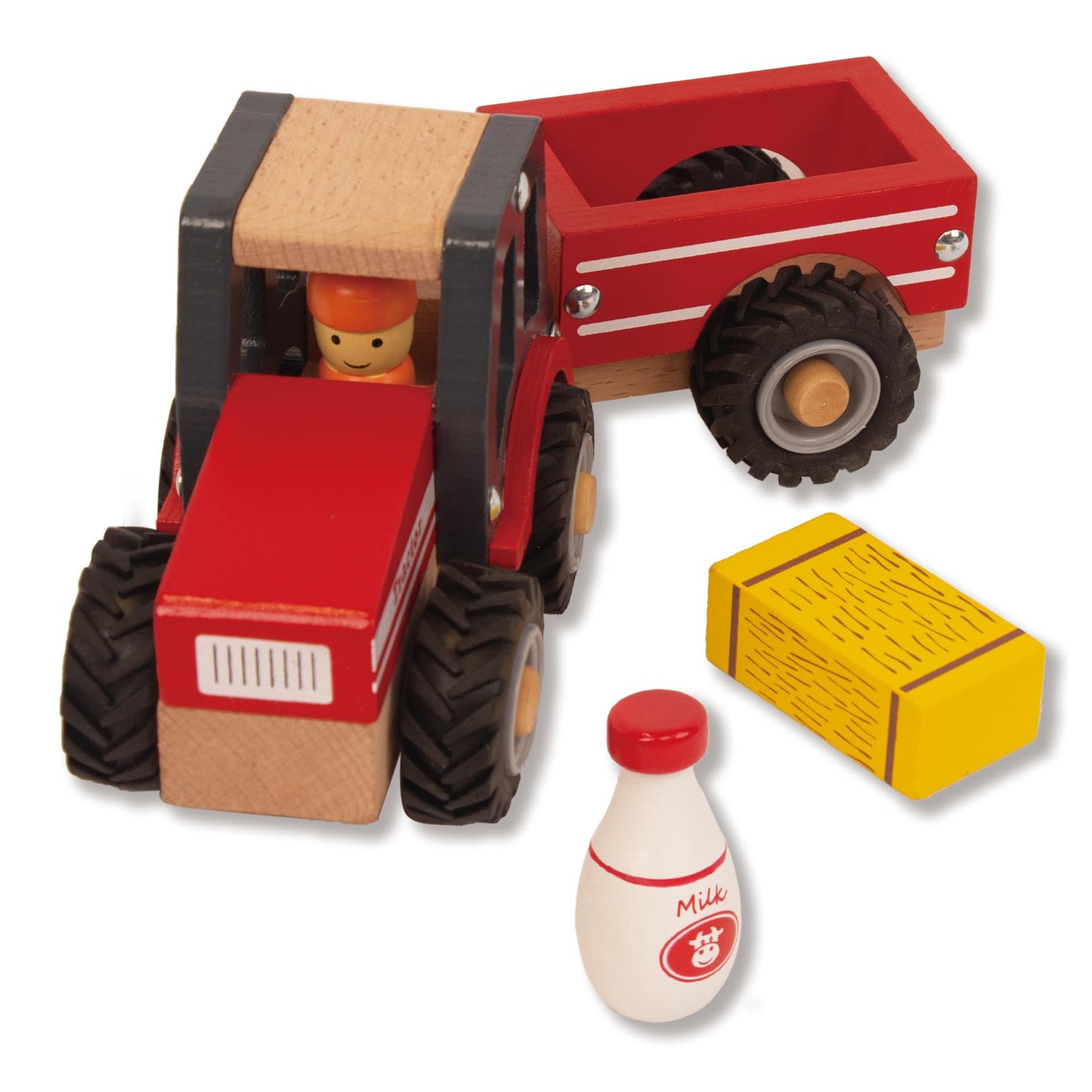 WoodenEdu Wooden Tractor Toy - Red Hand Push Car for Toddlers 1-3 Years, Baby Vehicle for Boys & Girls, Fun Educational Play.