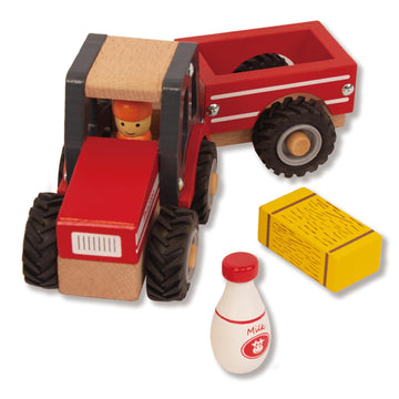 WoodenEdu Wooden Tractor Toy - Red Hand Push Car for Toddlers 1-3 Years, Baby Vehicle for Boys & Girls, Fun Educational Play.