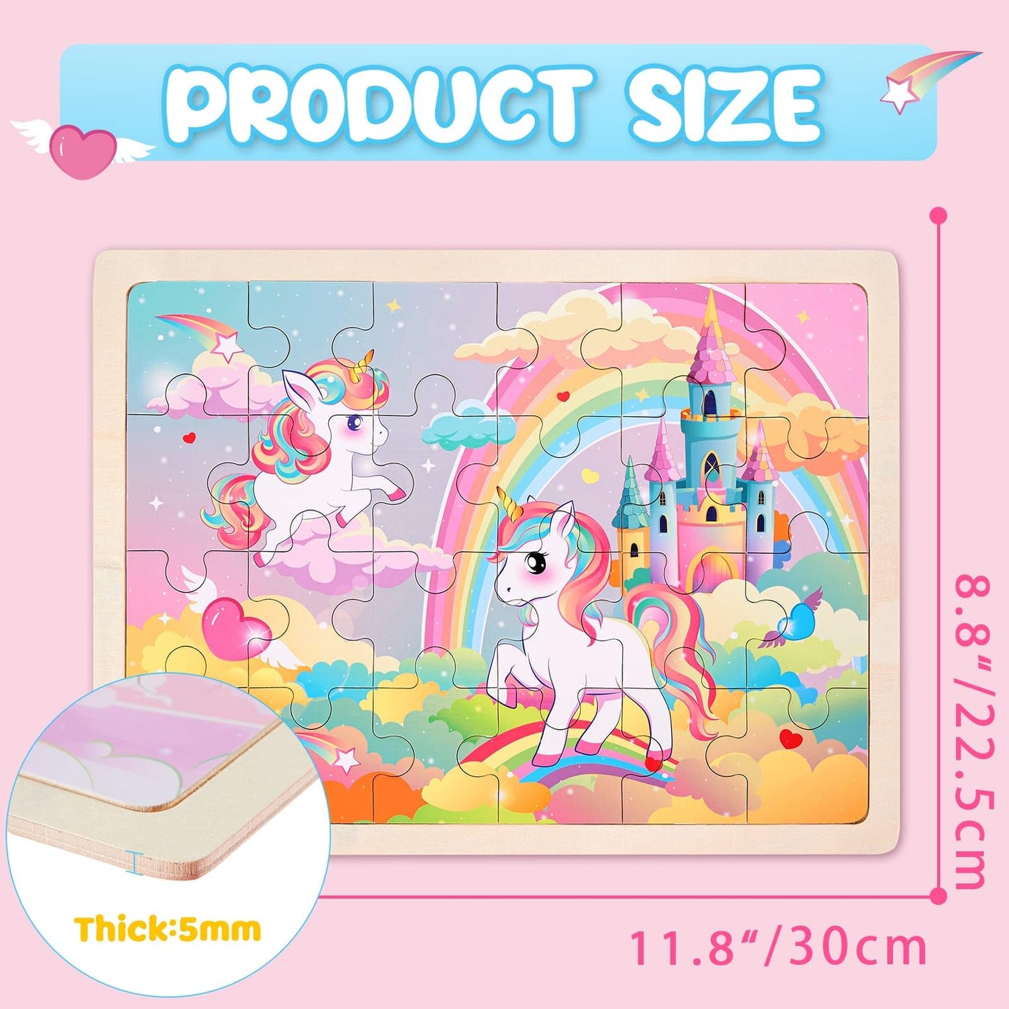 Wernnsai Unicorn Wooden Jigsaw Puzzles - 4 Pack Of 24 Piece Unicorn Princess Wooden Puzzles Preschool Educational Brain Teaser Boards Toddlers Toys Gifts For 3 4 5 6 Year Old Kids Birthday Toys Gifts