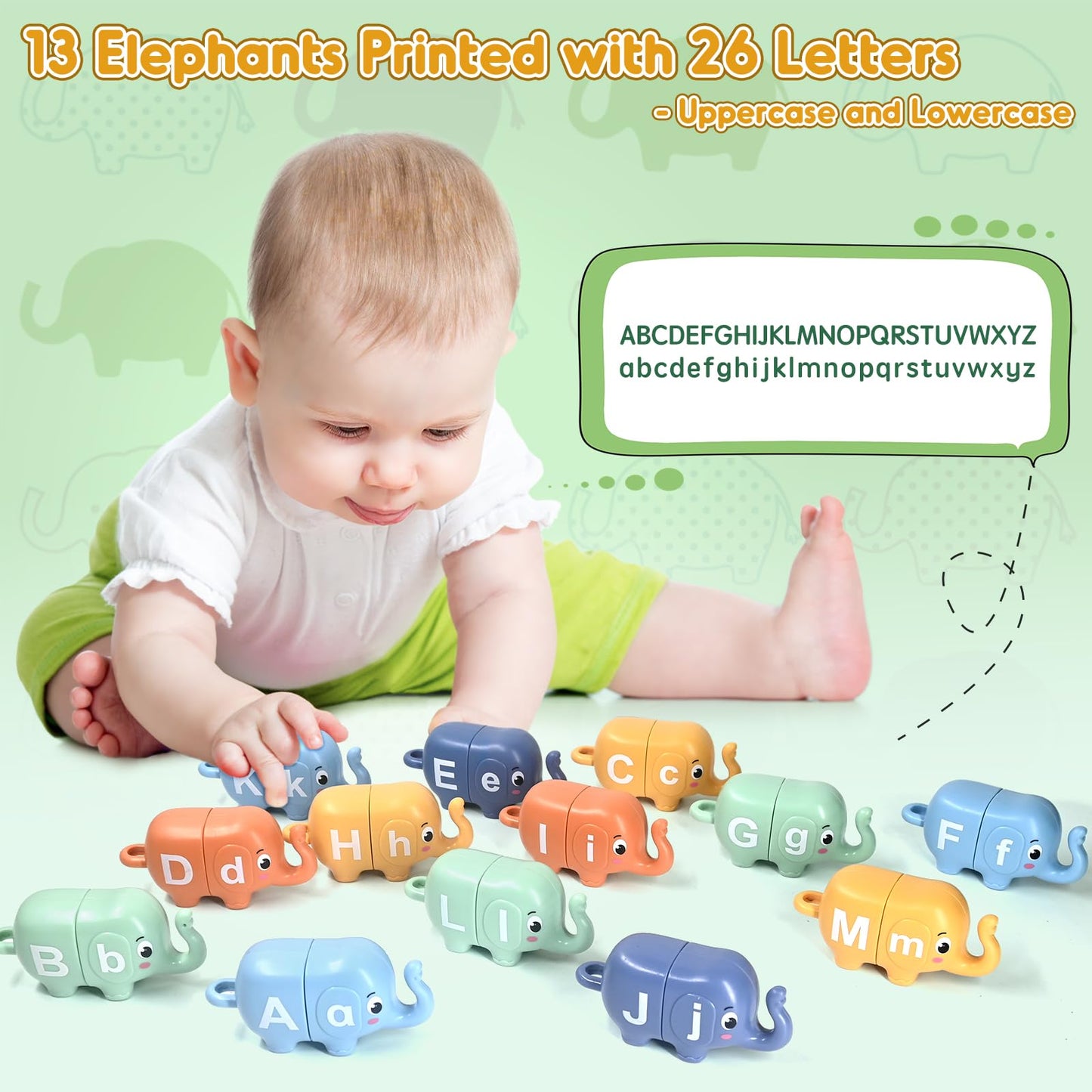Elephant Alphabet Letter Matching Puzzle Toys For Toddlers 18 Months, 26 Abc Learning Game Fun Preschool Educational Classroom Stacking Toy For 2 3 4 Year Old Boys & Girls, Ideal 1St Birthday Gift
