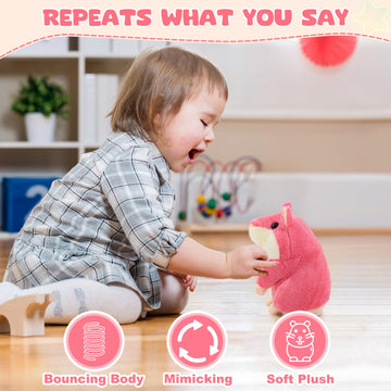 Qrooper Talking Hamster Easter Stuffed Animal Repeats What You Said, Toddler Interactive Autism Toys, Easter Basket Stuffers For Kids 3+ Year Olds