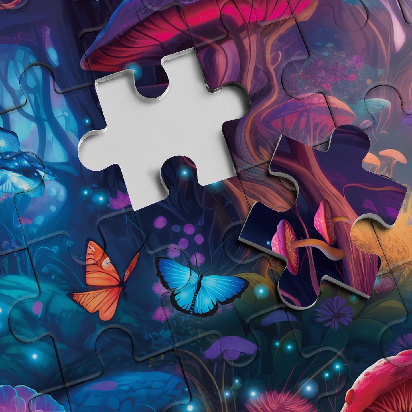 Magical Forest Puzzles Mushroom 1000 Pieces For Adults, Glow Art Jigsaw Puzzles Butterfly, Glitter Flower Jigsaw Puzzle Collage Puzzles As Family Game