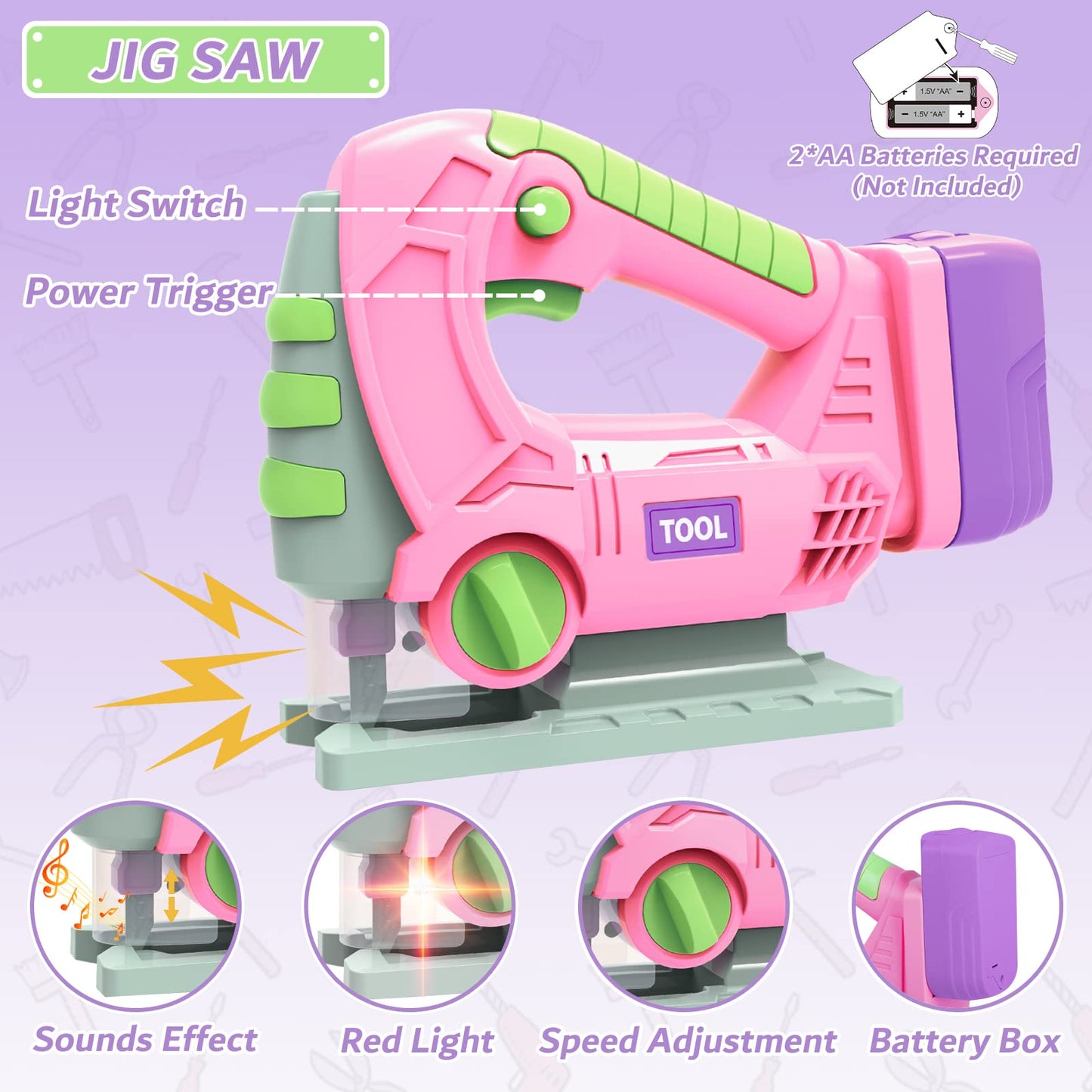 Kids Tool Set for Girls - Toddler Tool Set with Toy Chainsaw, Electric Toy Drill, Pretend Play Construction Tools Toy Gifts for