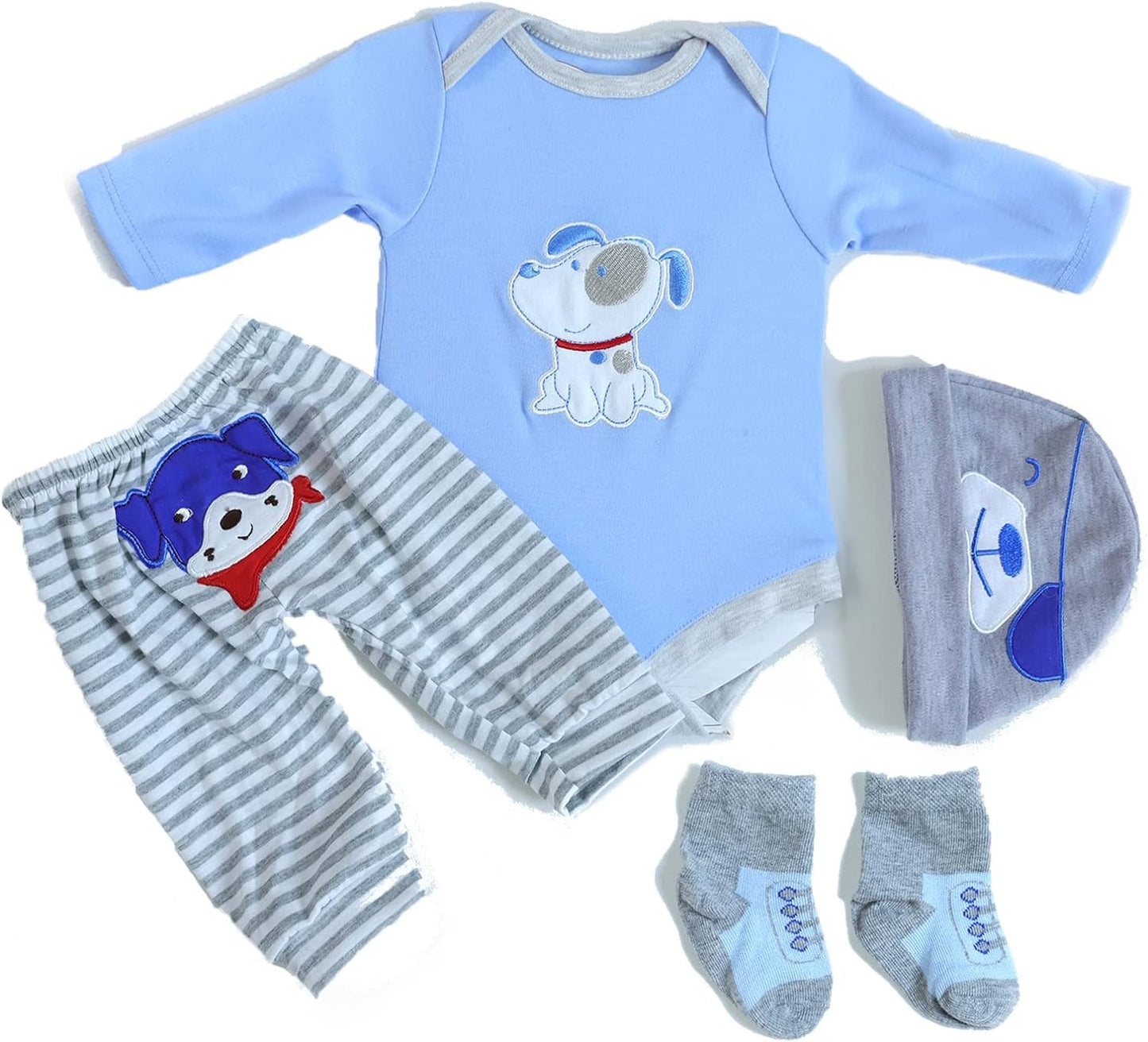 Scnbom Reborn Baby Dolls Boy Clothes For 17-24Inch Newborn Outfits Accesories (Blue Puppy 4Pcs Set)