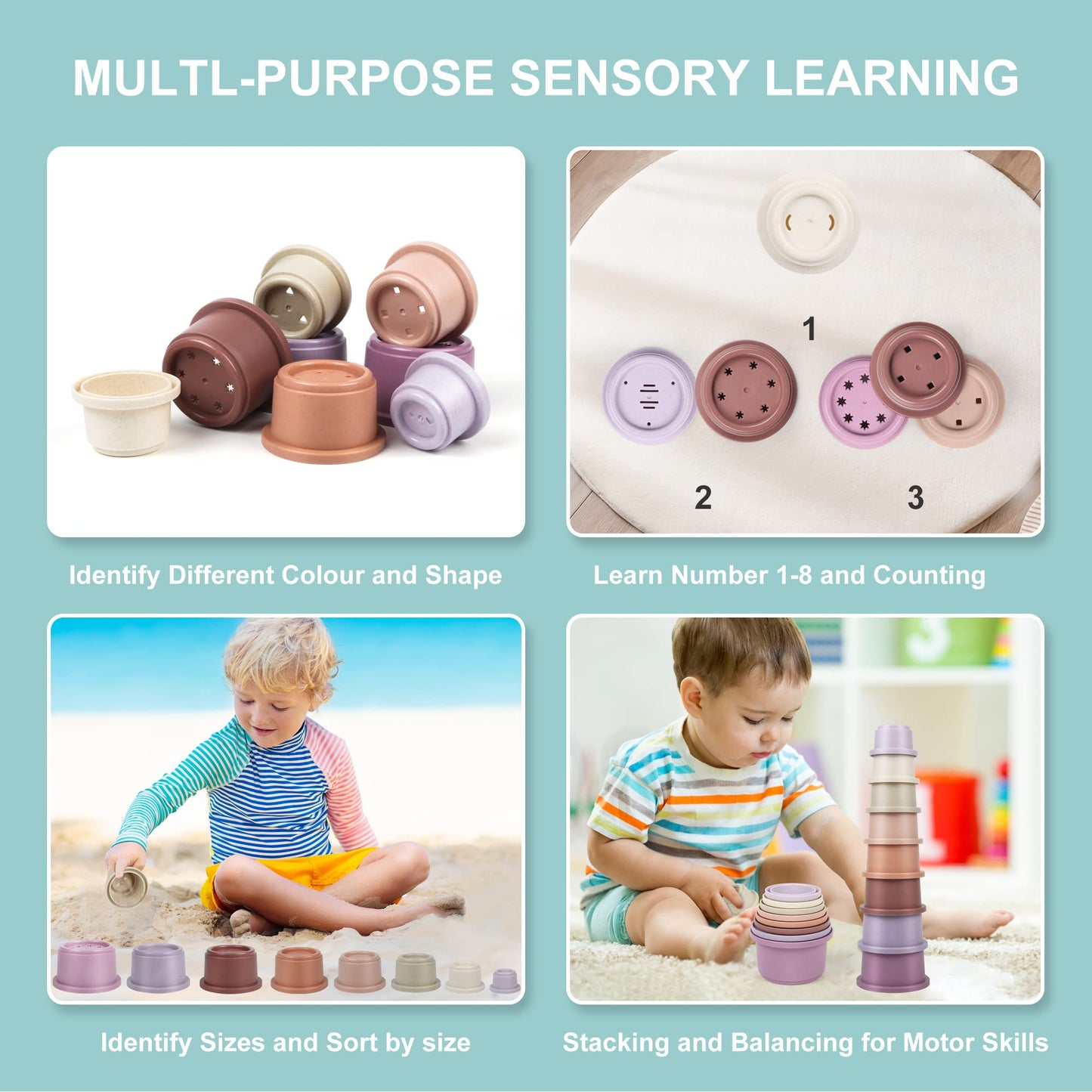 Baby Stacking Toy Cups,Toddler Stackble Bath Toy For 1-3,Nesting Cups Pool Toys For 6-12 Months Infant,Kids Early Educational Montessori Gift For 2-4 Years Old Boys Girls