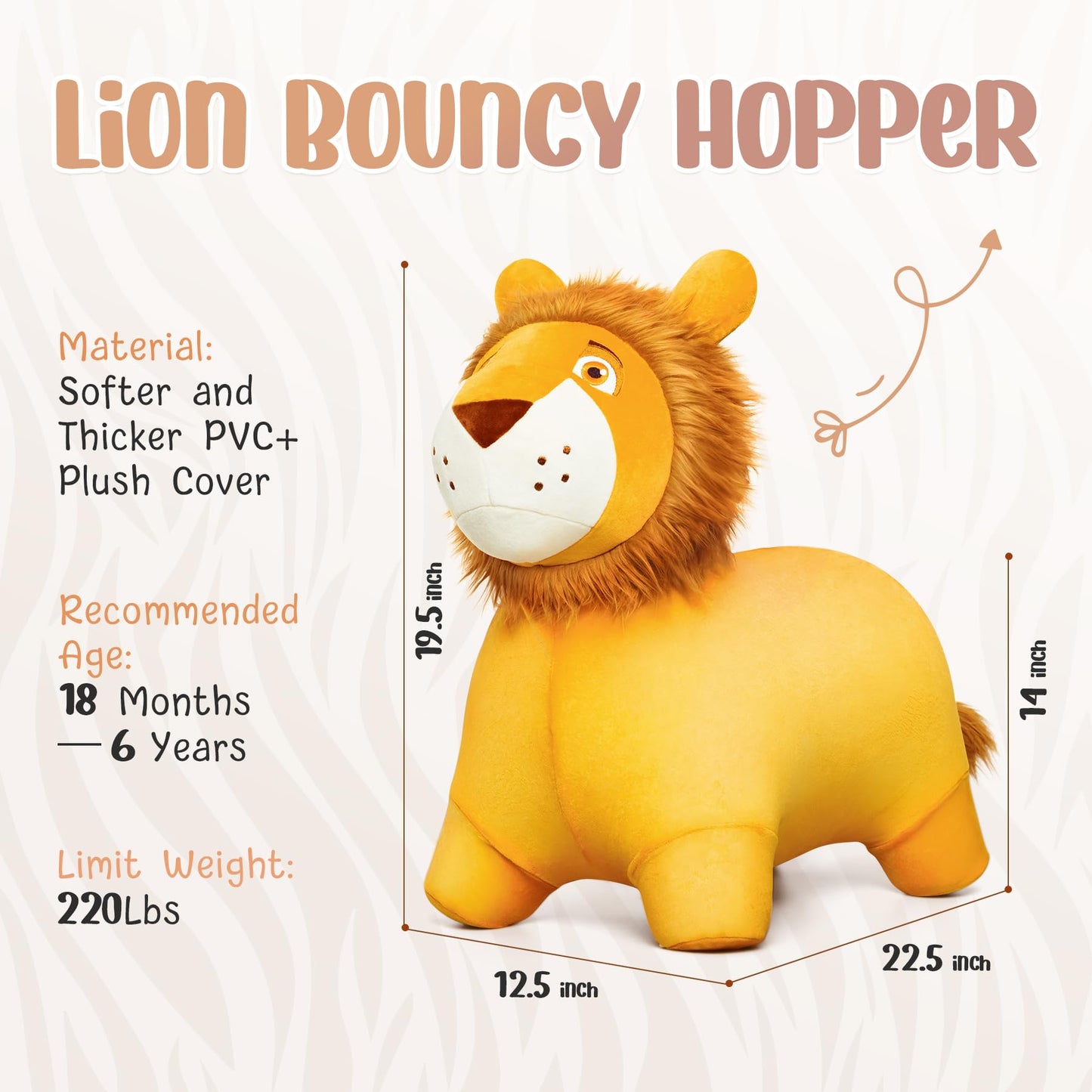 Everich Toy Lion Bouncy Horse, Inflatable Plush Hopping Toy, Bouncing Animal Hopper For Toddlers, Fun Ride-On Toy For Kids 18 Mo