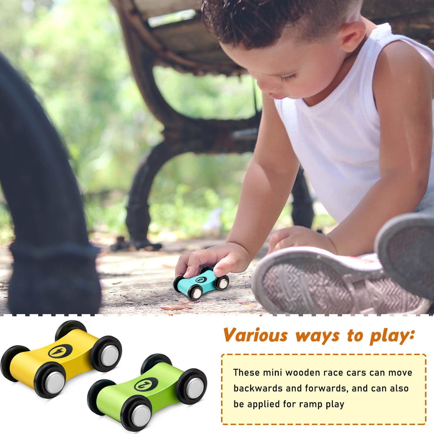 4 Pieces Wooden Car Ramp Race Track Toys for Aged 1 2 3, Christmas Party Present Wooden Car Ramp Racer Mini Cars Play Set Replac