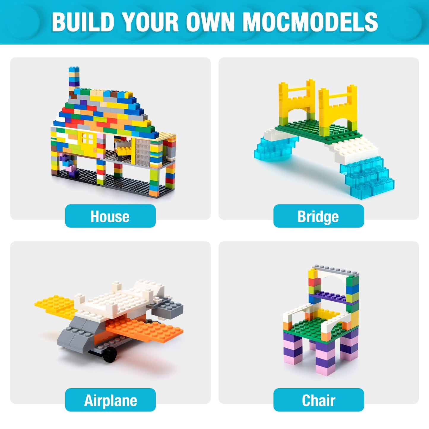 Mannidoo 110 Pieces Classic Building Plates, 11 Sizes Small Baseplates Multipacks - Compatible With Lego Building Pieces, Flat P