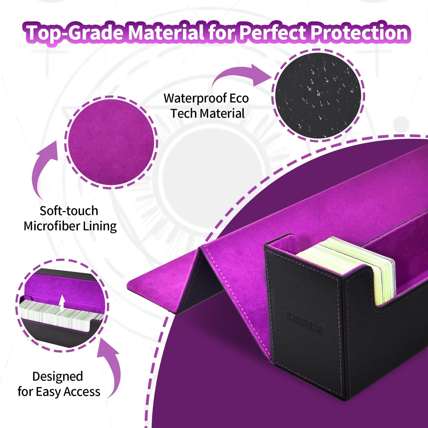 Tombert Premium Deck Box Case For Mtg Ptcg, Large Capacity With 6 Dividers, Fits 800+ Sleeveless Cards Or 500+ Sleeved Cards Tcg Trading Card Games (Black&Purple)