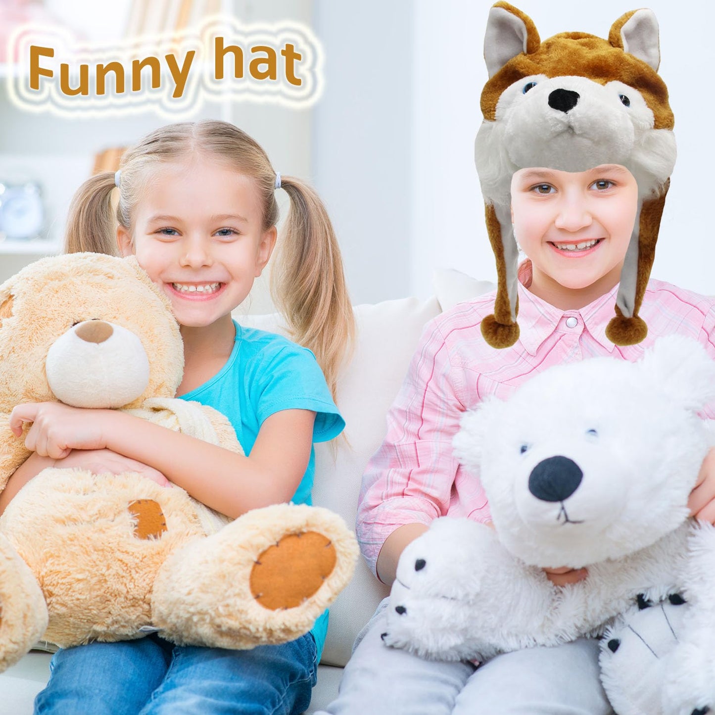GADMEXILY Plush Animal Hat for Halloween Christmas,Cozy Funny Hats Novelty Party Cap for Kids Girls Boys - One Size (Brown Husky