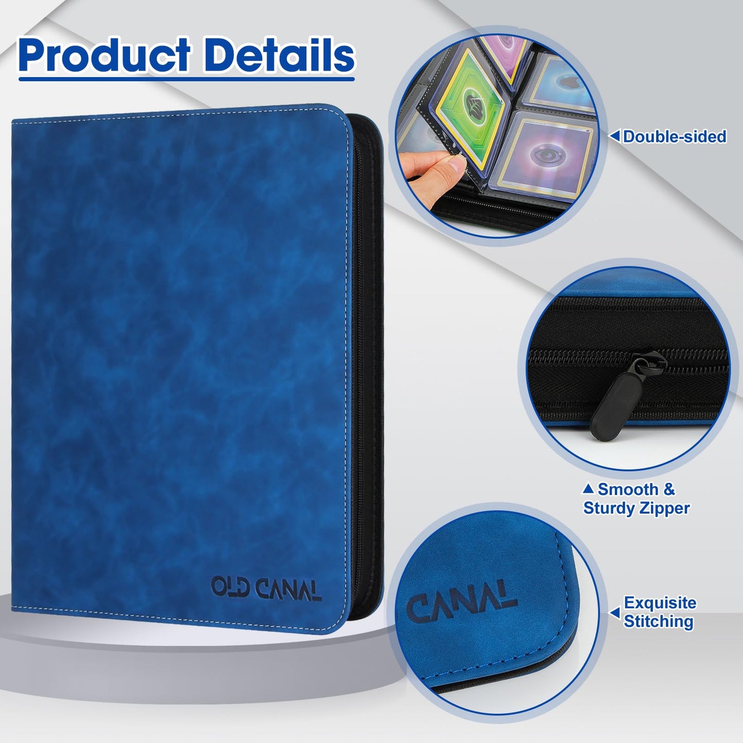 Old Canal Top Loader Binder 4 Pockets Card Binder Holds 112 Top Loaders enhanced Trading Card Collection Holder Top Loader Storage Album for TCG Sports Cards Sapphire Blue (FOR TOP LOADERS ONLY)