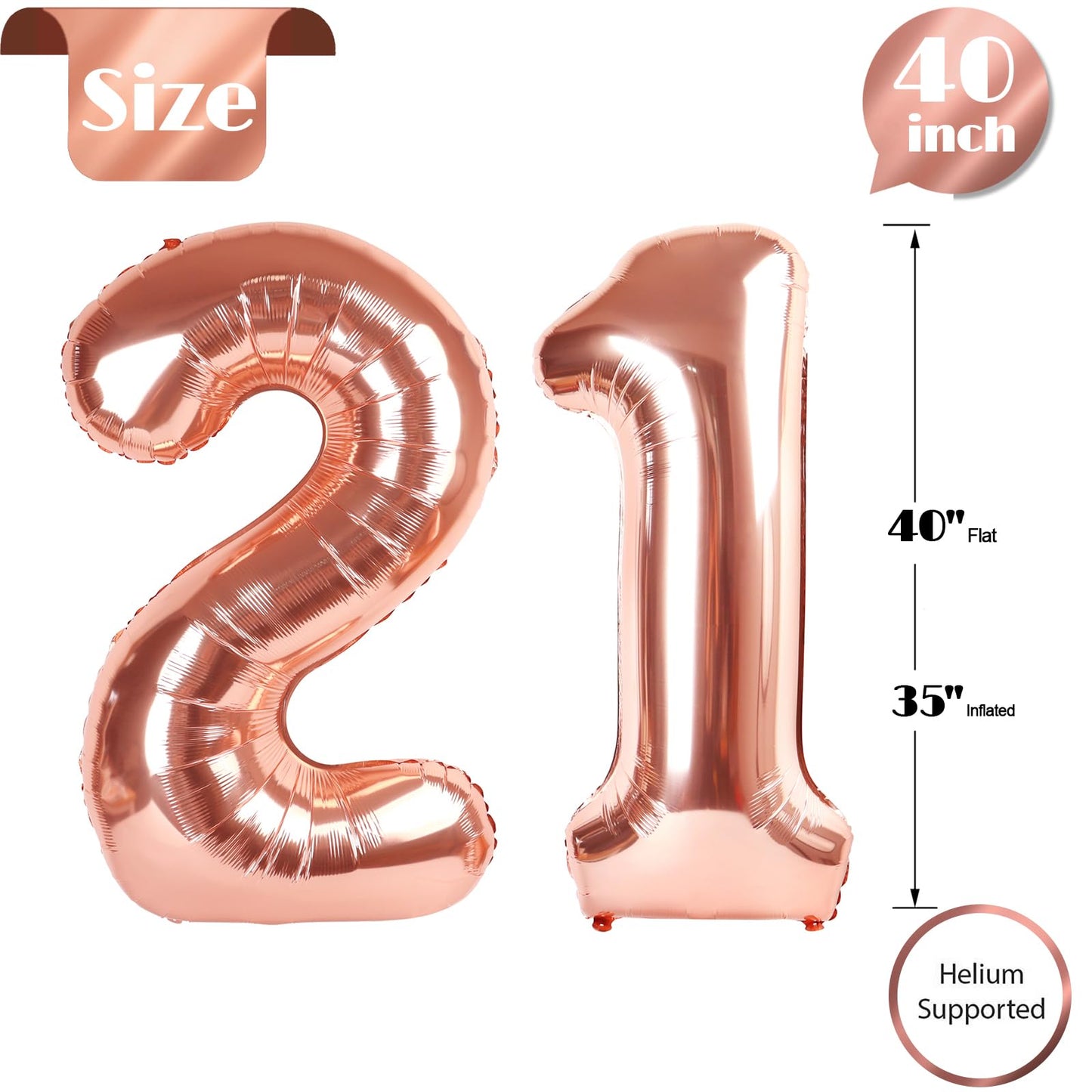 21 Balloon Number, Rose Gold Number 21St Birthday Balloons 40 Inch, 21 Or 12 Years Old Rose Gold Birthday Decorations For Men Wo