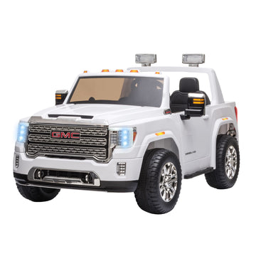 Aosom 12V Gmc Sierra Hd Battery Kids Ride On Car With Remote Control, Bright Headlights, & Working Suspension, White